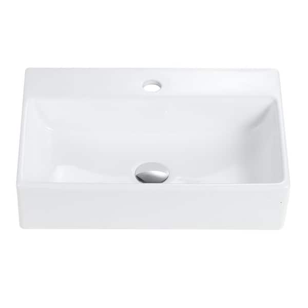20 in. x 14 in. White Ceramic Rectangular Countertop Vessel Bathroom Sink, Drain Not Included