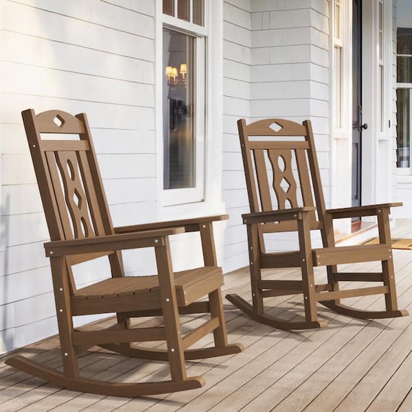 LUE BONA Oreo Brown Recycled Plastic PolyWood Weather-Resistant Adirondack Porch Rocker Patio Outdoor Rocking Chair (2pack)