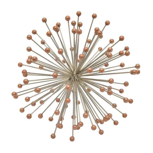 THREE HANDS 6 in. Metal Starburst Beads Orb - Silver/Copper Finished in Multi-Colored