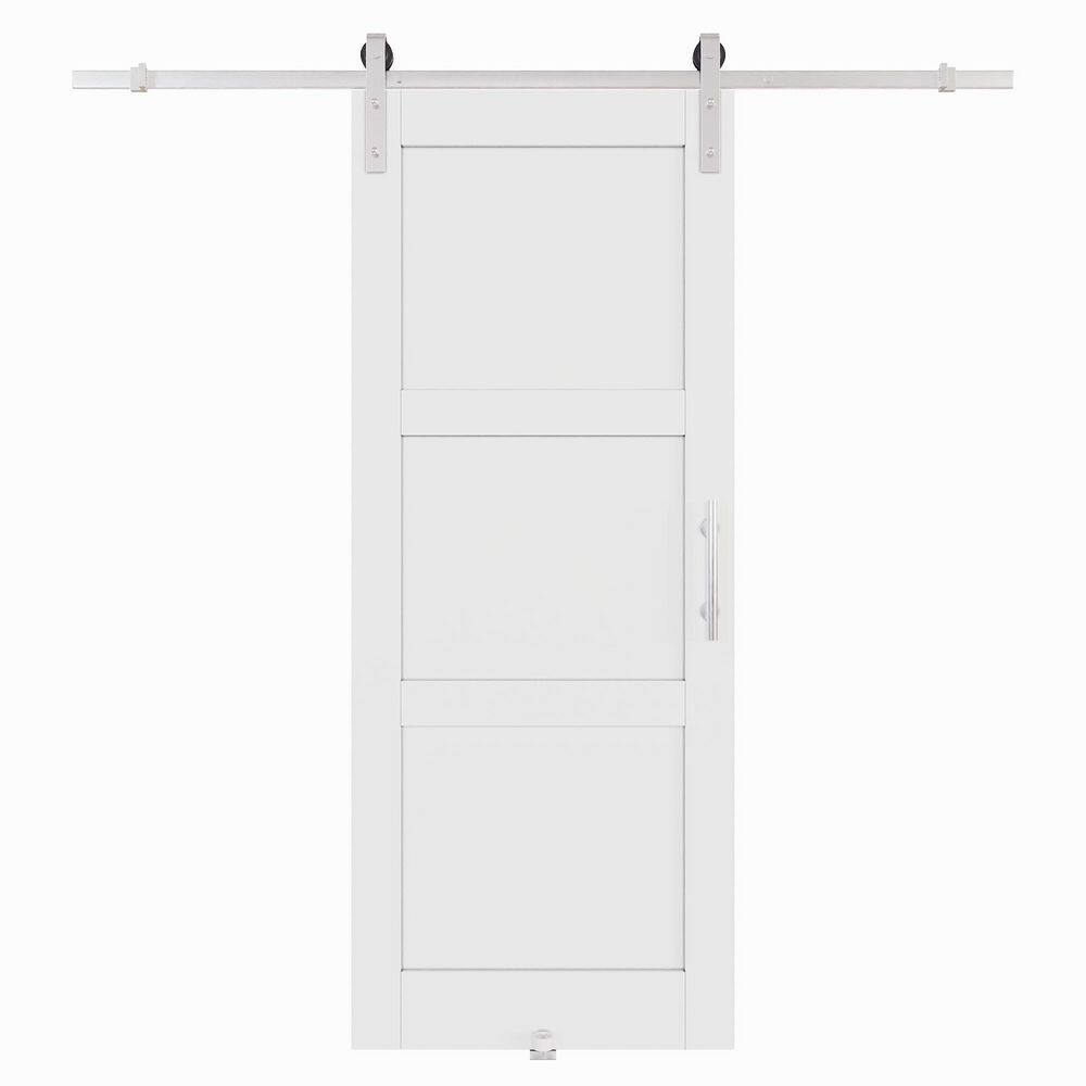 32 in. x 80 in. 3 Panel No Assembly Required Solid Core MDF White Primed Sliding Barn Door with Hardware Kit, Nickel price history on PriceWatchPro