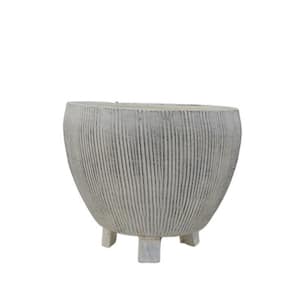 8.25 in. L x 8.25 in. W x 4.5 in. H 5 qts. Cream Clay Footed Decorative Pots with Textured Stripes