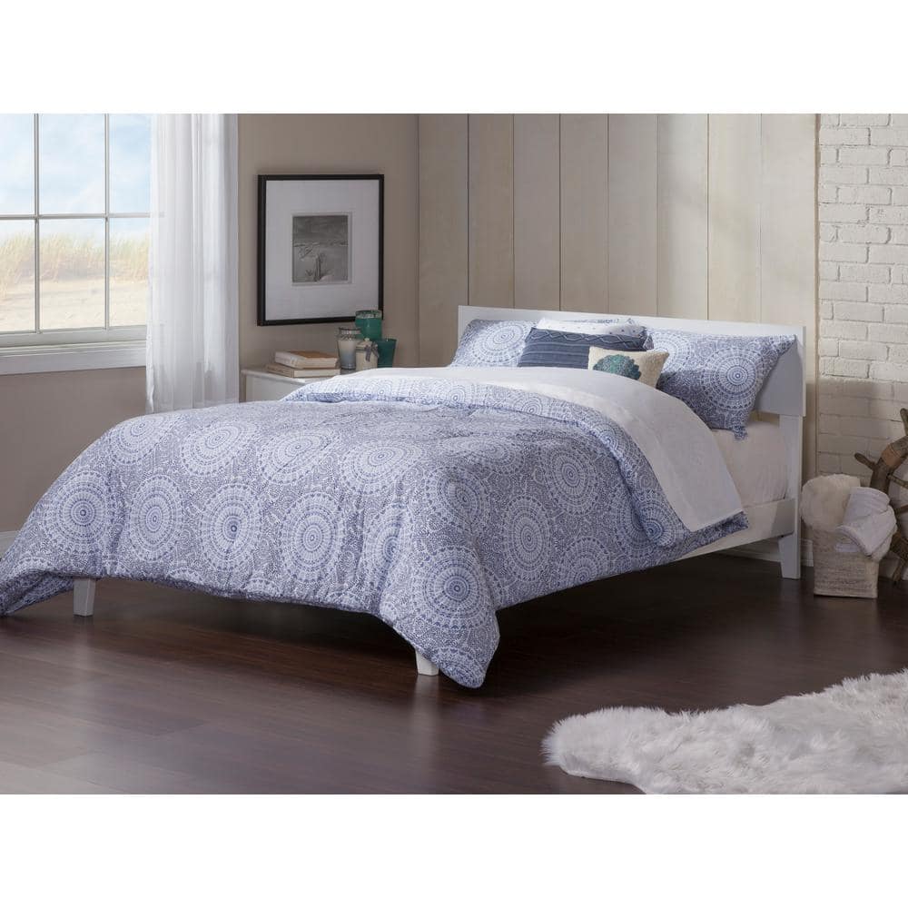 White Full Mid-Century Modern Wood Platform Bed with Headboard