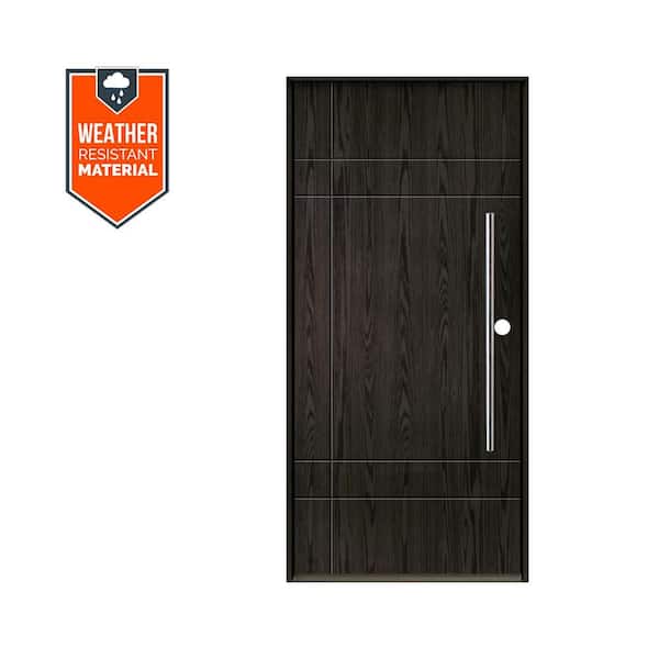 SUMMIT Modern Faux Pivot 36 in. x 79 in. Left-Hand/Inswing Solid Panel Baby Grand Stain Fiberglass Prehung Front Door