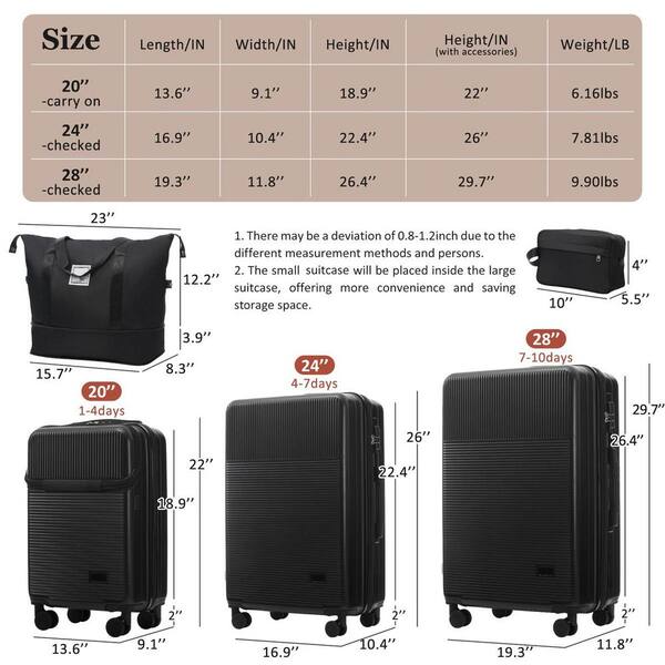 LIVACA 5-Piece Black ABS Plastic Hardside Lightweight Luggage Set LIVACA 5-Piece Black ABS Plastic Hardside Lightweight Luggage Set