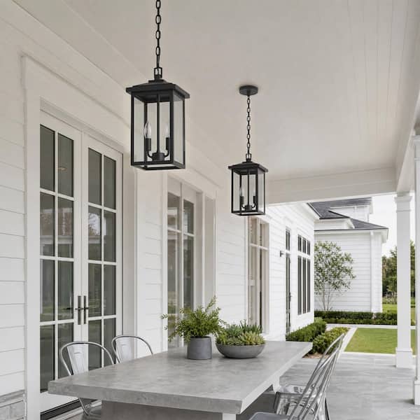 KAWOTI 16.25 in. 2-Light Sandy Black Outdoor Pendant Lights with