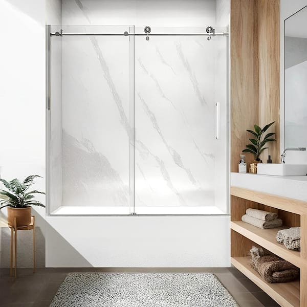 iBath 60 in. W x 60 in. H Sliding Frameless Tub Door in Chrome