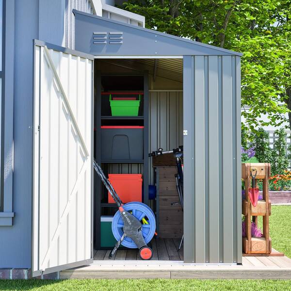4 ft. W x 7 ft. D Olive Gray Heavy-Duty Metal Lean-To Shed for
