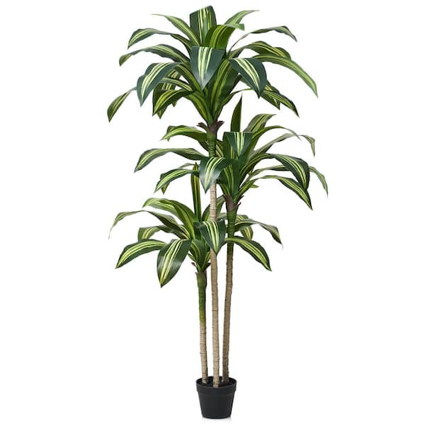 5 ft. Artificial Dracaena Tree, Fake Tropical Plants Faux Potted Floor Plant Indoor Outdoor Decor