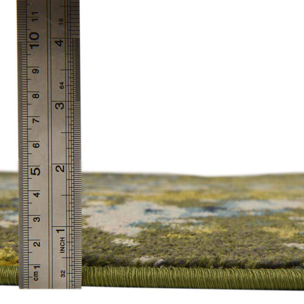 Green Abstract Easy Care Indoor Runner Rug