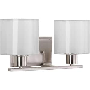 Invite Collection 2-Light Brushed Nickel White Shade New Traditional Bath Vanity Light
