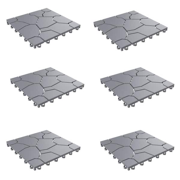 11.5 in. x 11.5 in. Grey Outdoor Interlocking Stone Look Polypropylene Patio and Deck Tiles in Gray (Set of 30)
