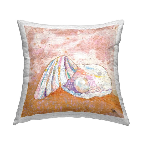 Stupell Industries Collaged Clamshell Pearl Nautical Beach Shore Multi-Color Square Outdoor Throw Pillow