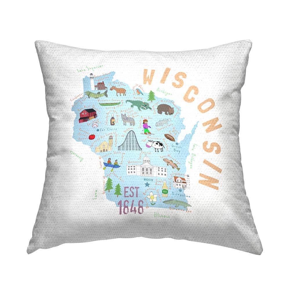 Blue Wisconsin State Landmarks Multi-Color Square Outdoor Throw Pillow price history on PriceWatchPro