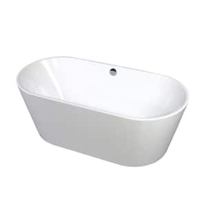 59 in. Acrylic Flatbottom Freestanding Oval Bathtub in White