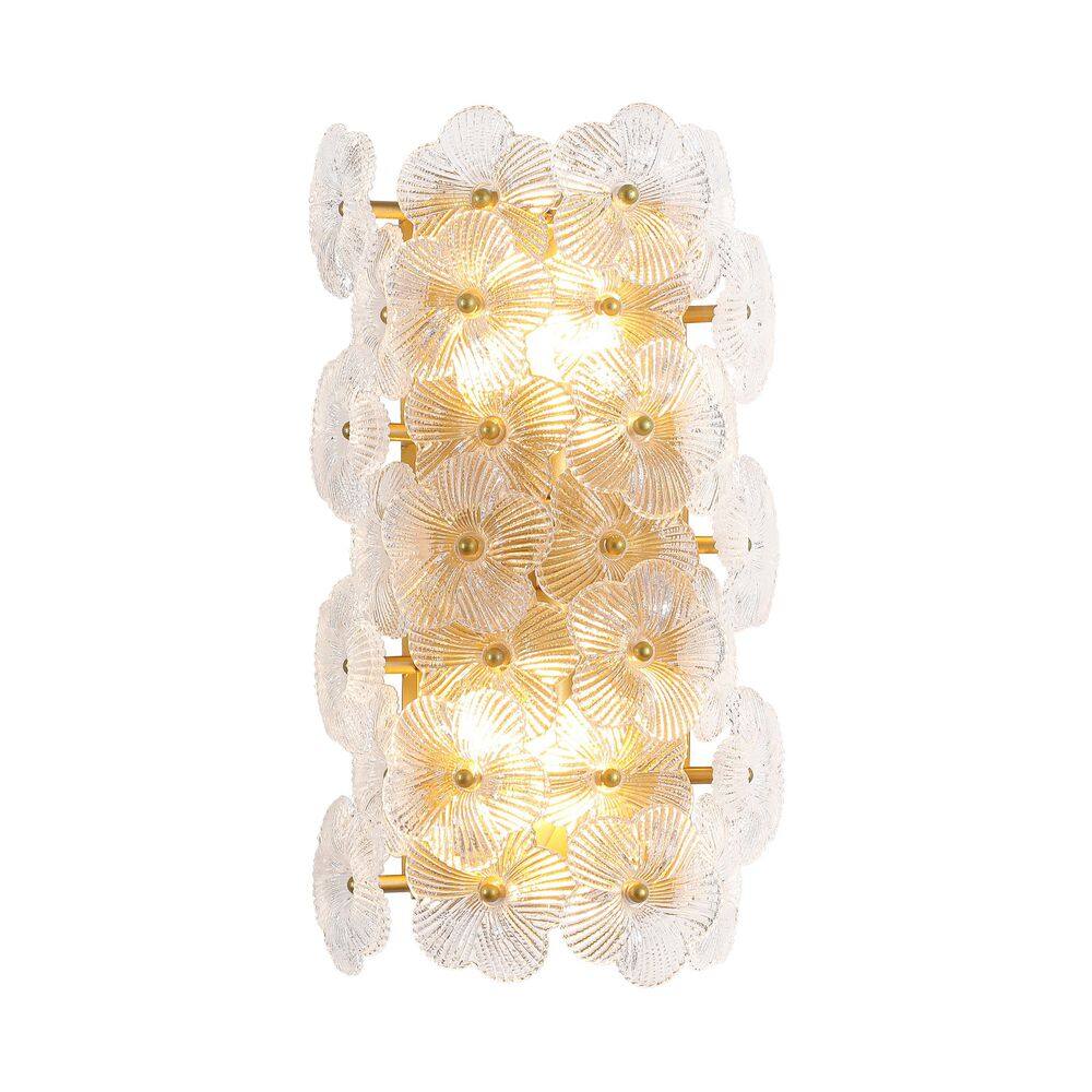 8 in. 2-Light Modern Gold Floral Glass Wall Sconce with Brass Finish for Bathroom Vanity Bedroom Hallway Home Lighting price history on PriceWatchPro