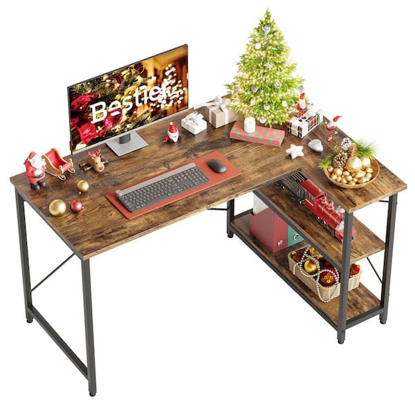 47 Inch Small L-Shaped Computer Desk with Storage Shelves Rustic Brown