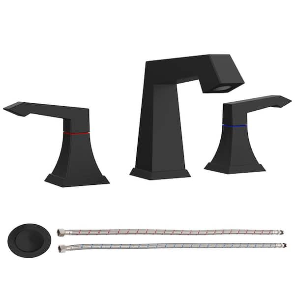 Flynama 8 in. Widespread Double Handle Bathroom Faucet with Pop up Drain in Matte Black