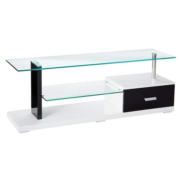 Benjara Black and White TV Stand Fits TVs up to 50.12 to 55.12 in. with 1 Drawer