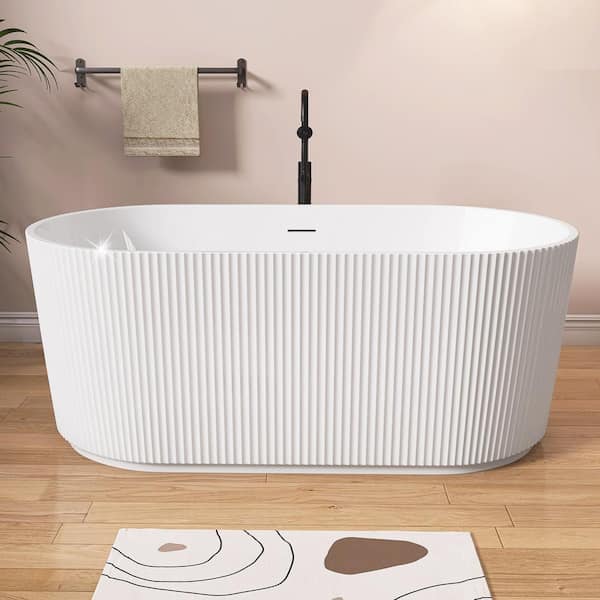 NTQ 59 in. x 29.5 in. Acrylic Soaking Bathtub Double Ended Deep Freestanding Oval Fashion Shaped Free Standing Tub in White