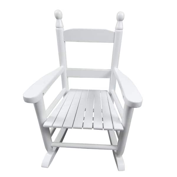 White Wood Outdoor Rocking Chair, Children's Rocking Light Chair, All Weather Resistant Porch Rocker for Lawn Garden