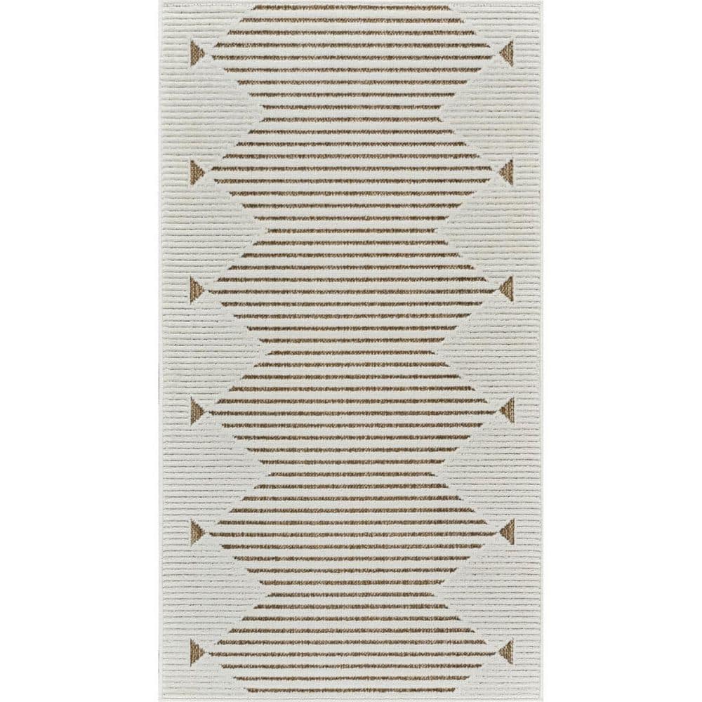 Beige, Brown 3 ft. x 5 ft. Woven Geometric Polypropylene Rectangle Indoor/Outdoor Area Rug price history on PriceWatchPro