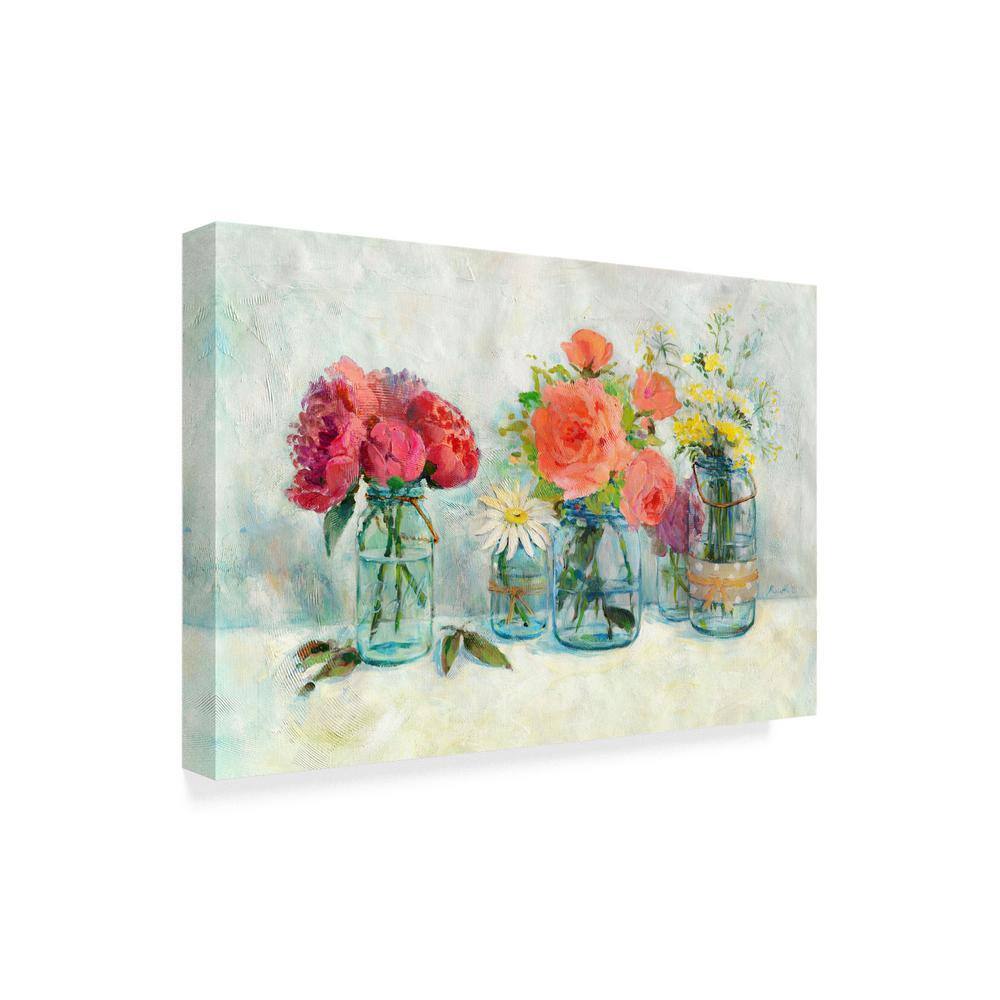 32" Landscape Canvas Art with Red and Orange Flowers in Mason Jars