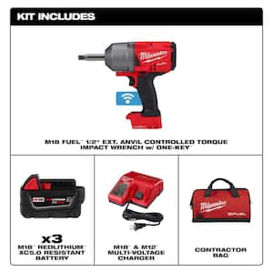 M18 FUEL ONE-KEY 18V Li-Ion Brushless Cordless 1/2 in. Ext Anvil Controlled Torque Impact Wrench w/Resistant Batteries