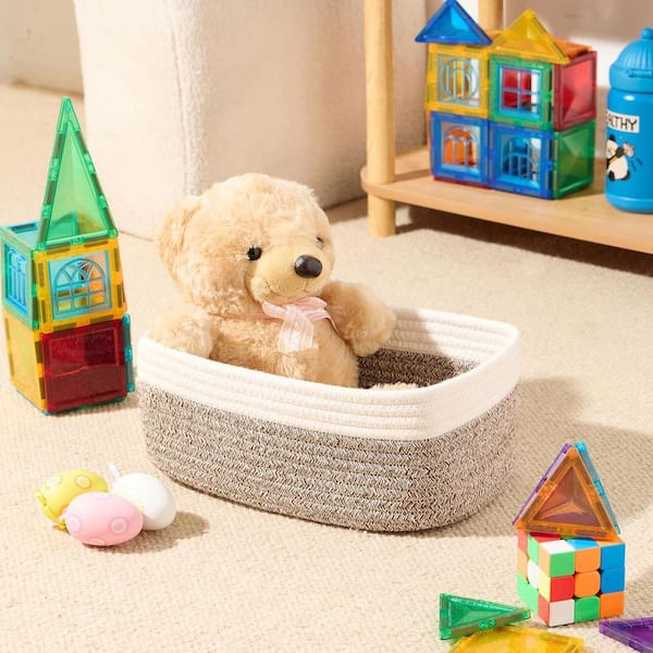 3-Pack White Brown Woven Rope Storage Baskets (11.5x7.5x4.7&quot