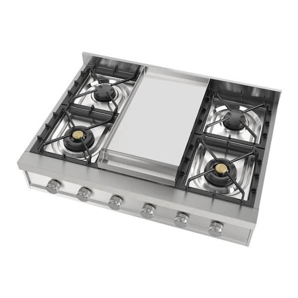 Professional Plus II 36 in. Built in Gas Rangetop with 6-Sealed Burners, Griddle in Stainless Steel