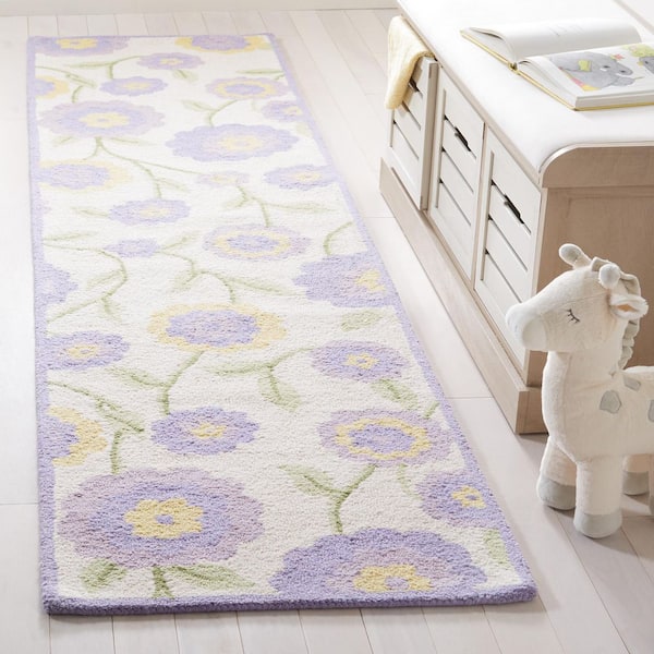 Kids 2 ft. x 9 ft. Lavander/Ivory Border Floral Runner Rug