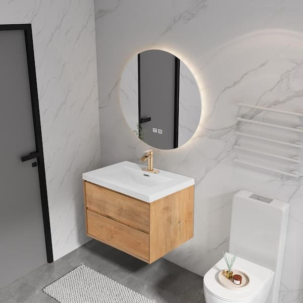 Aeroline 36 in. W x 19. 29 in. D x 25. 59 in. H Single Sink Float Wood Bath Vanity w/ White Resin Integral Top Assembled