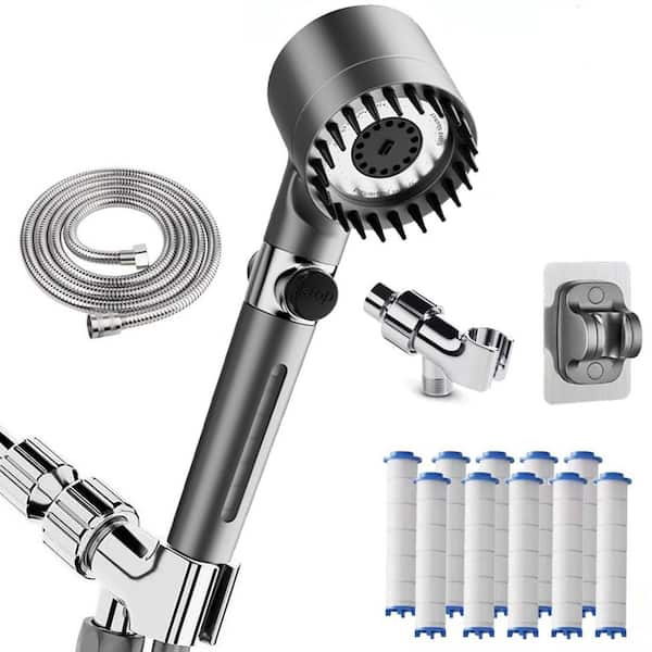 1-Piece 3-Spray Modes Filtered Handheld Shower Head with 75 in. Stainless Hose, 2 Brackets and 10 Replaceable Filters