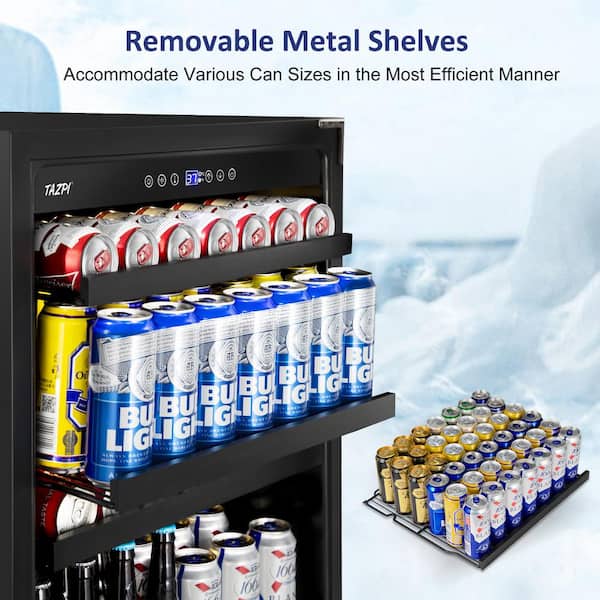 Phiestina Beverage Refrigerator 175 Cans Under Counter Beer Cooler 24 inch  Quiet Built-in or Freestanding Beverage Fridge Glass Door Auto Defrost 5