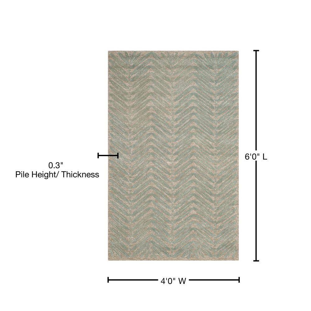 Handmade Blue Chevron Stripe Wool and Viscose Rug, 4' x 6'