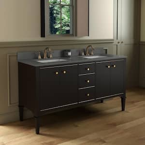 Roma 61 in. W x 22 in. D Bath Vanity in Espresso with Engineered Stone Vanity top in Dark Grey with White Basin