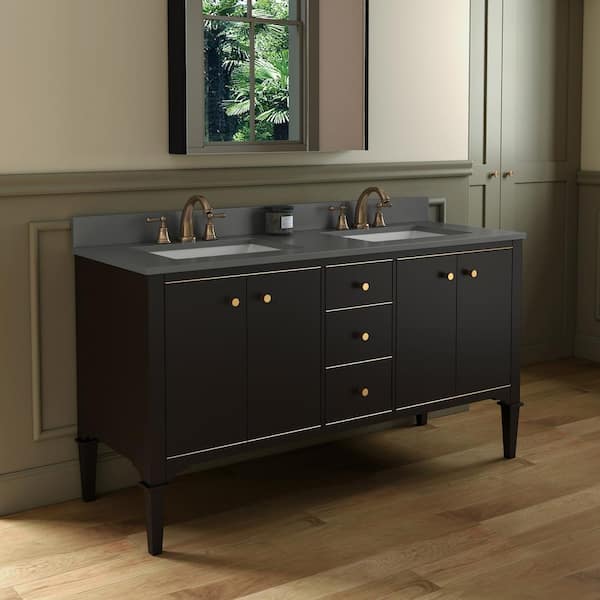 Roma 61 in. W x 22 in. D Bath Vanity in Espresso with Engineered Stone Vanity top in Dark Grey with White Basin