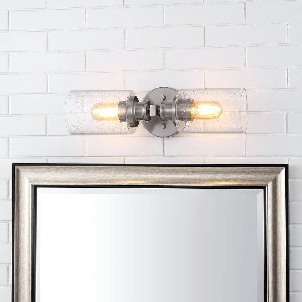 Nickel Cylinder 2-Light LED Vanity Wall Sconce