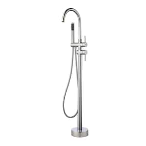 Single-Handle Freestanding Tub Faucet in. Brushed Nickel with Hand Shower in Chrome, Tub Filler High Flow Shower Faucets