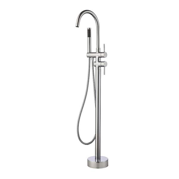 Lukvuzo Single-Handle Freestanding Tub Faucet in. Brushed Nickel with Hand Shower in Chrome, Tub Filler High Flow Shower Faucets