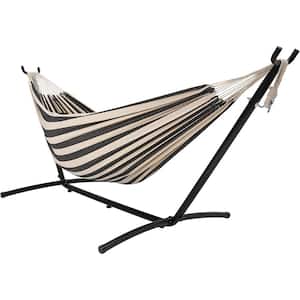 9 ft. 2-Person Hammock with Steel Stand Includes Portable Carrying Case, 450 lbs. Capacity (Black White)