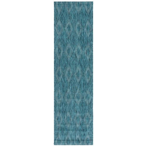 Courtyard Turquoise/Blue 2 ft. x 8 ft. Solid Color Diamond Indoor/Outdoor Runner Rug