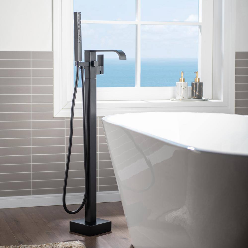 Freestanding Bathtub Faucet Set With Hand Shower - Floor Mount, Modern (Silver/Black/Gold)