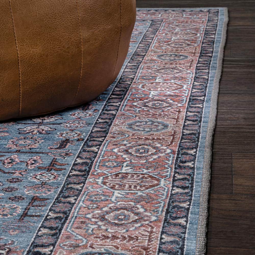 Kemer Persian-Inspired Washable Blue/Red/Brown Runner Rug 2' X 8'