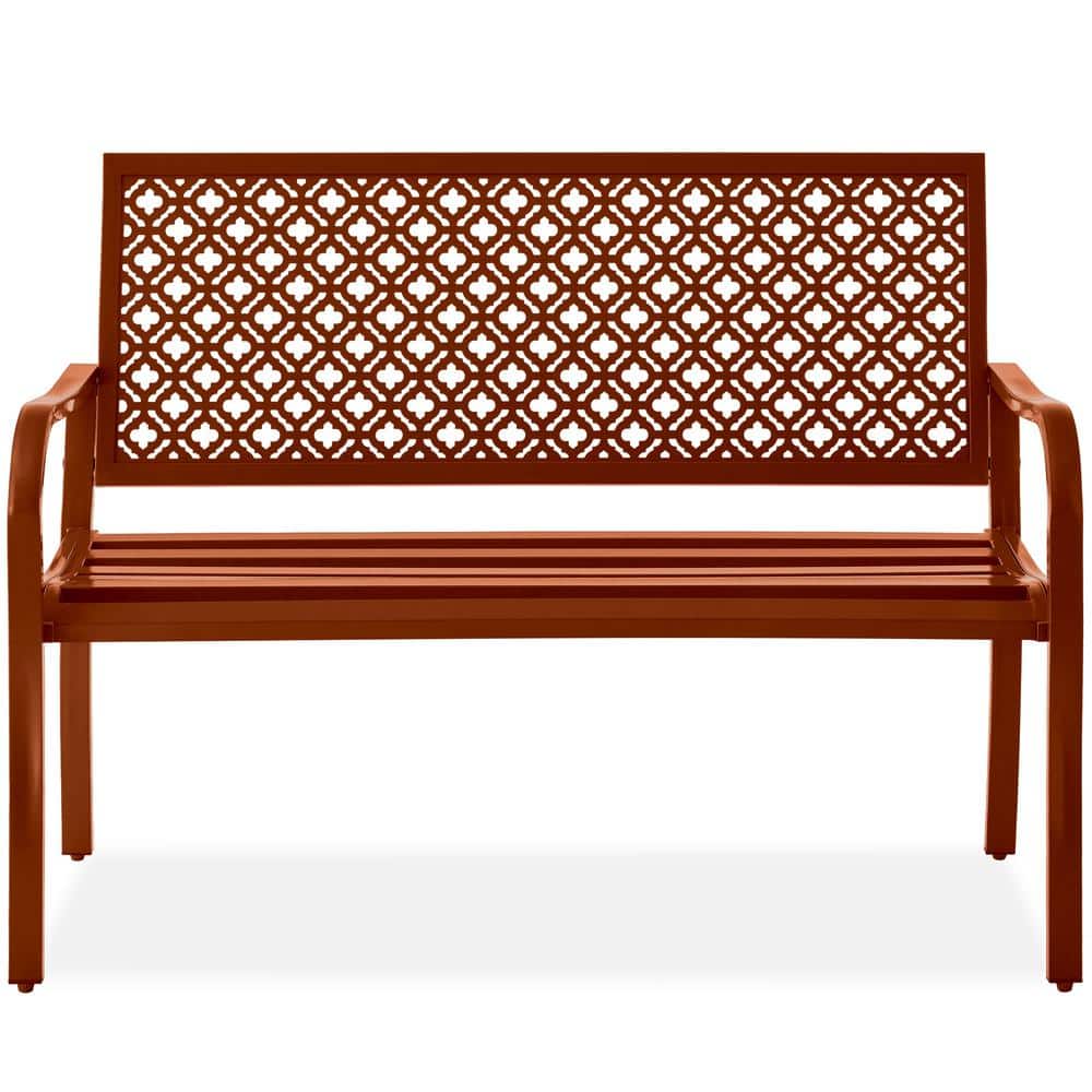 Rust Steel 2-Person Outdoor Bench with Geometric Backrest