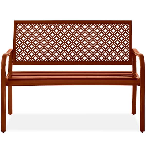 Best Choice Products 2-Person Rust Metal Outdoor Geometric Garden Bench