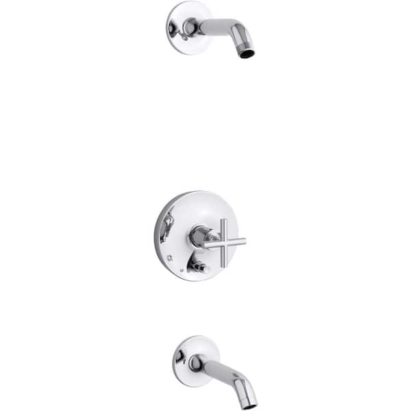 KOHLER Purist 1-Handle Wall-Mount Trim Kit with Push Button Diverter in Polished Chrome (Valve Not Included)