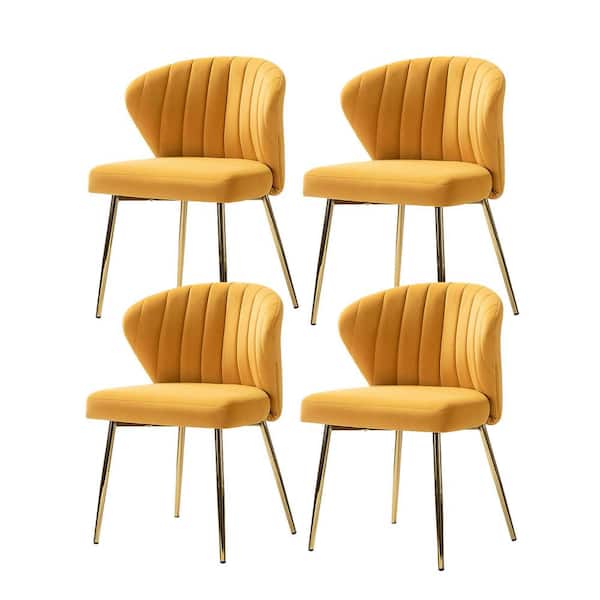 JAYDEN CREATION Olinto Modern Mustard Velvet Channel Tufted Side Chair with Metal Legs (Set of 4)