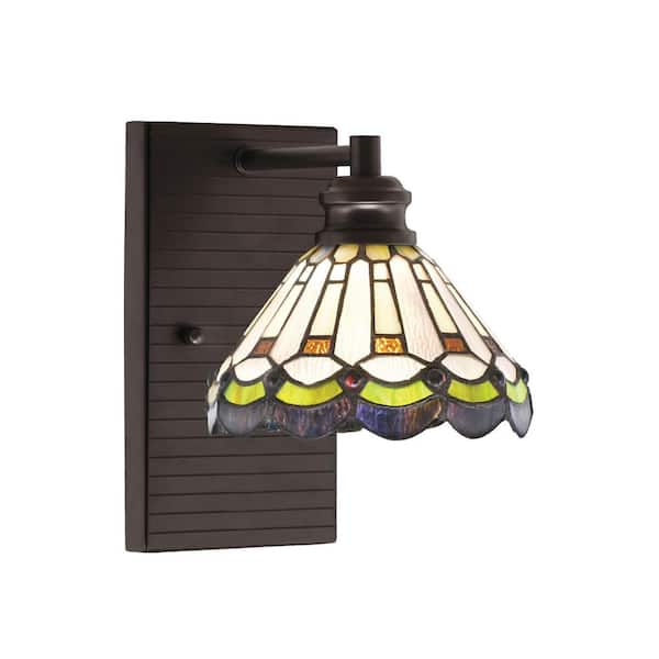 Unbranded Albany 1-Light Espresso 7 in. Wall Sconce with Cyprus Art Glass Shade