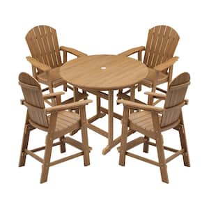 Outdoor Bar Set for 4-Persons, HIPS Bar Table Set for Deck Pool Backyard Balcony, Teak