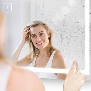 23.62 in. W x 27.56 in. H Large Frameless Rectangular Anti-Fog Wall Mounted LED Lighted Bathroom Vanity Mirror in White